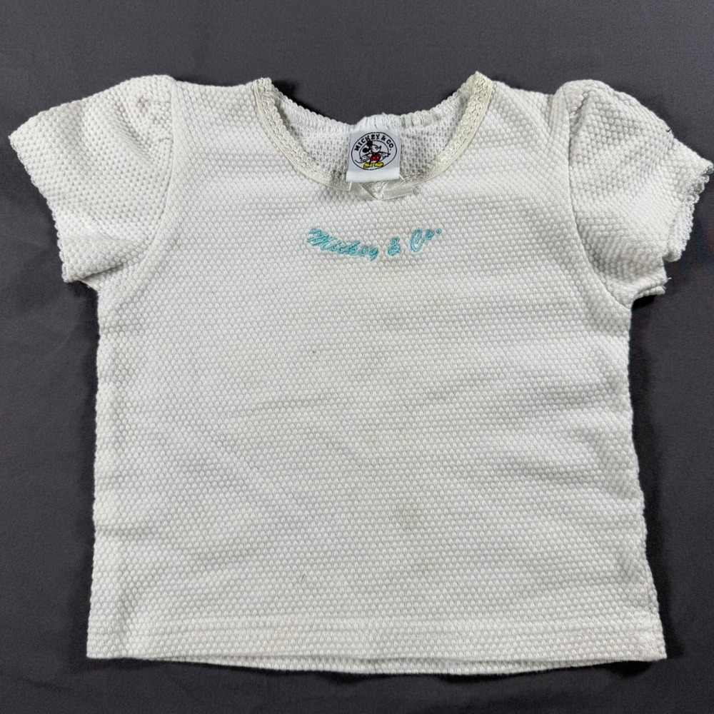 Vintage Mickey & Co Disney Minnie Mouse White Waffle Knit Cropped Top 2T 3T - Picture 2 of 7